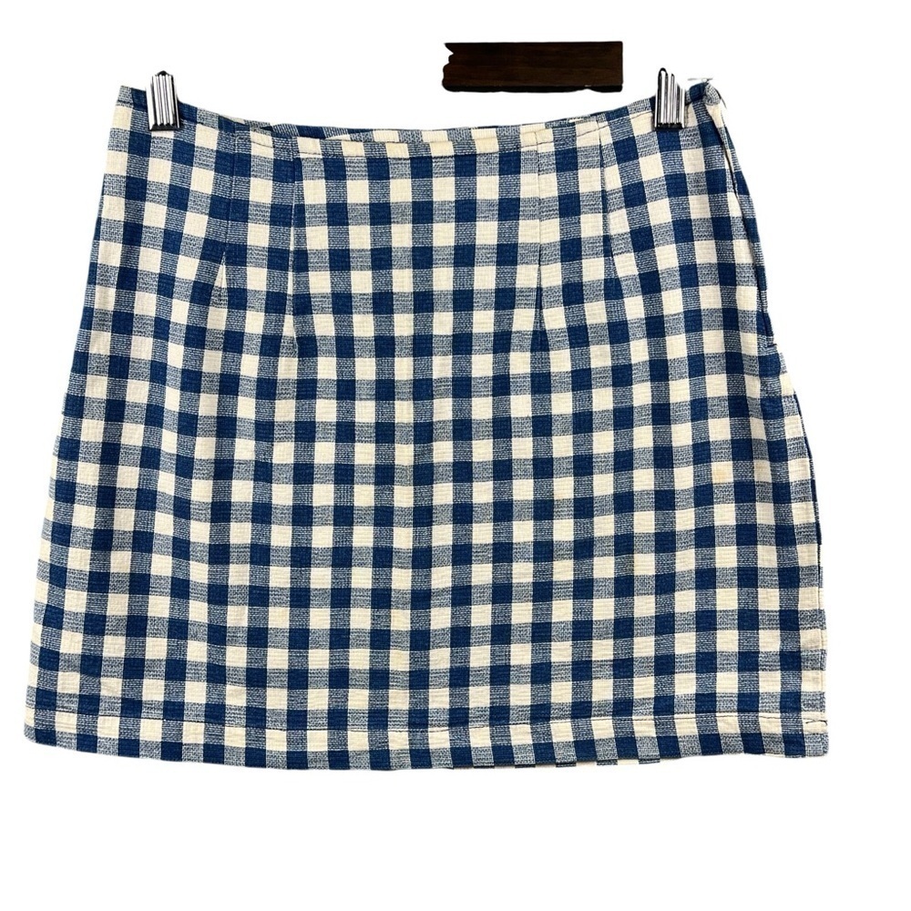 Vintage Guess Mini Skirt Women's 29 Gingham Blue White Side Zip 80's 90's